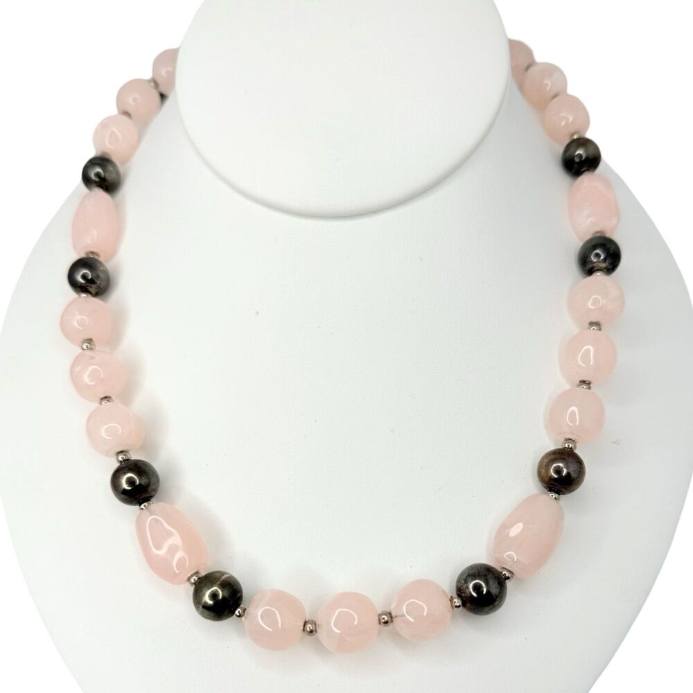 Light Pink Beaded Necklace 24" Acrylic Gunmetal  Lucite